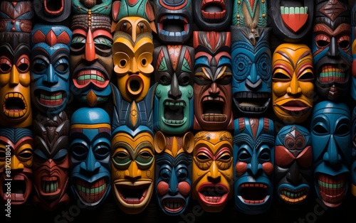 Colorful and detailed tribal masks from around the world. photo