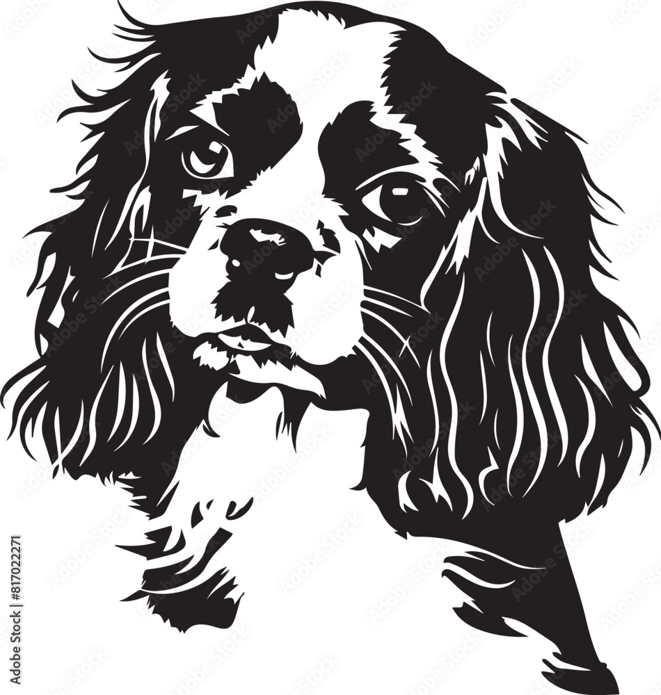 Fototapeta premium black and white cavalier king charles spaniel dog illustration