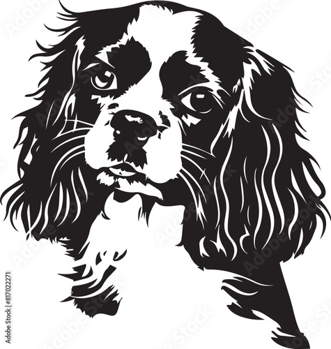 black and white cavalier king charles spaniel dog illustration