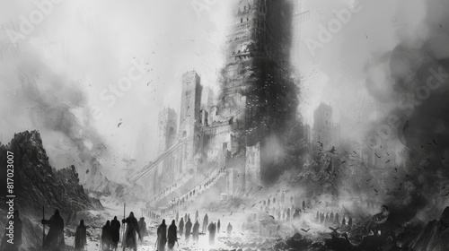 Rough Pencil Sketch of the Tower of Babel from Genesis

