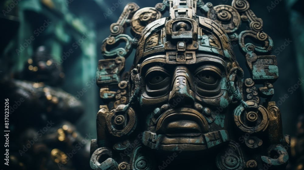 A stone sculpture of a Mayan head.