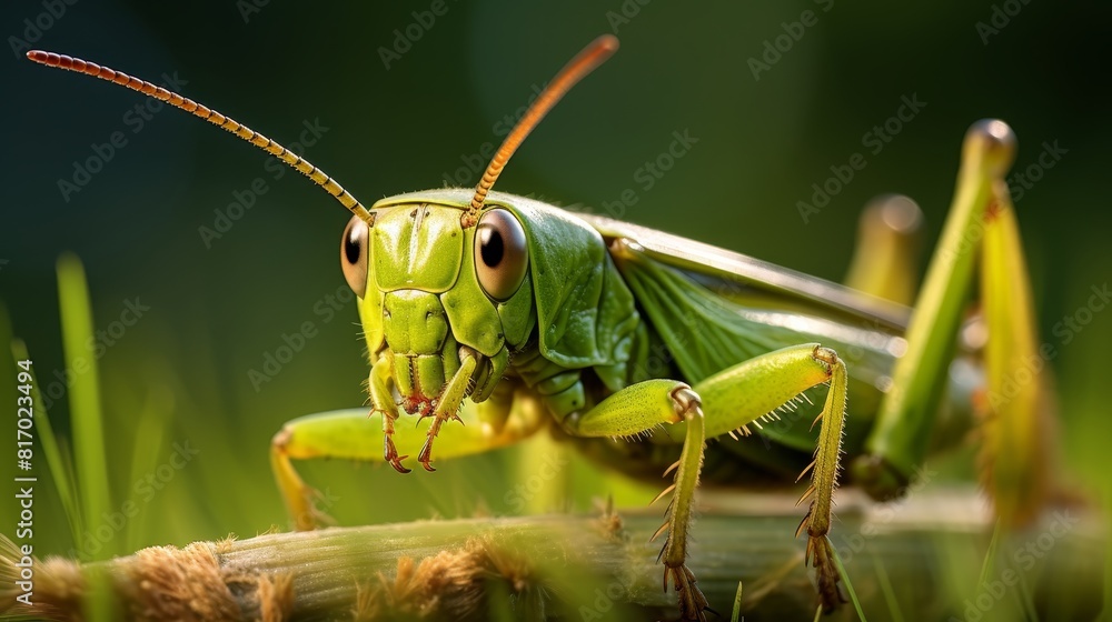 A green grasshopper on a branch. A green grasshopper on a branch.