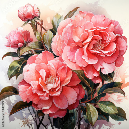 Watercolor Camellia Illustration  Generative Ai