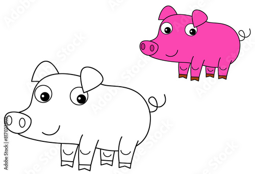 sketch cartoon scene with happy farm ranch pig animal domestic smiling iwith colorful preview llustration for children photo
