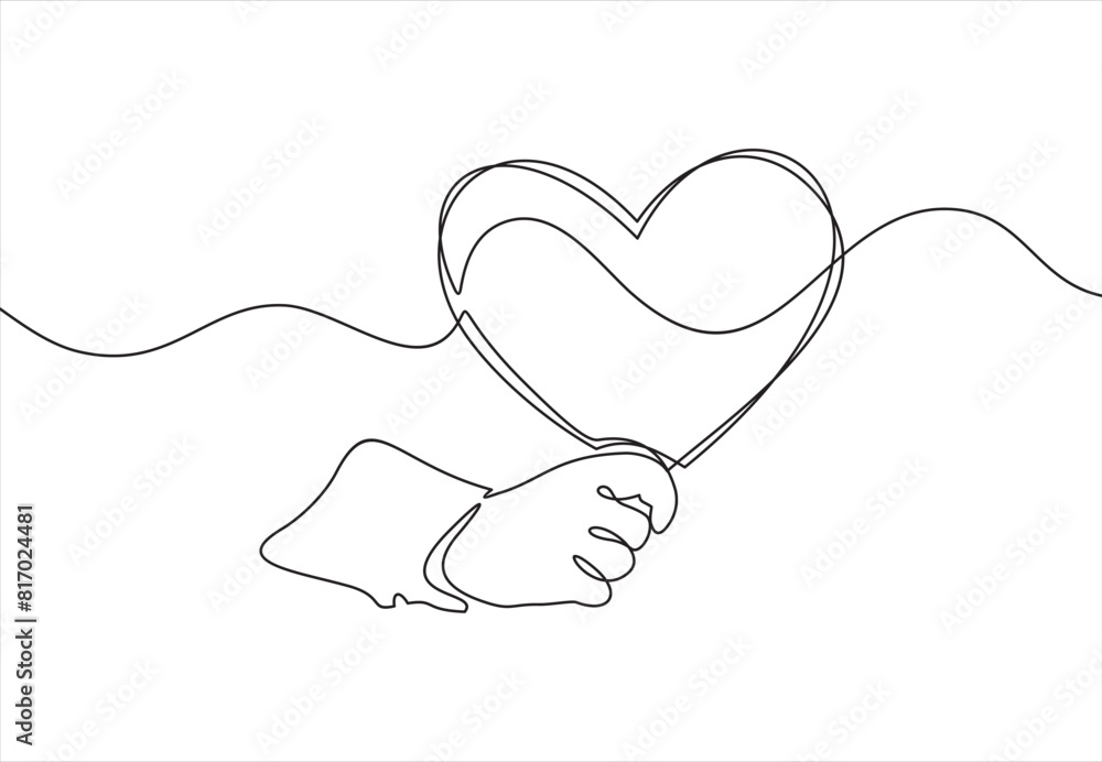 hand holding a heart.Continuous line drawing hand holding a heart.Continuous line drawing