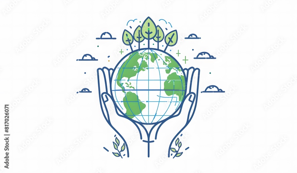 line drawing of the Earth in one hand, World Environment Day