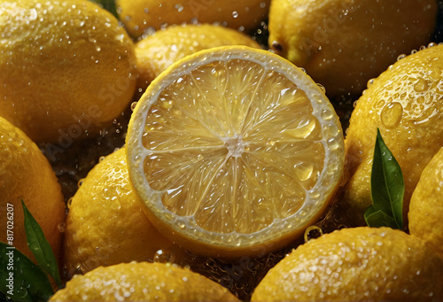 Rain waters on organic lemon Generative AI