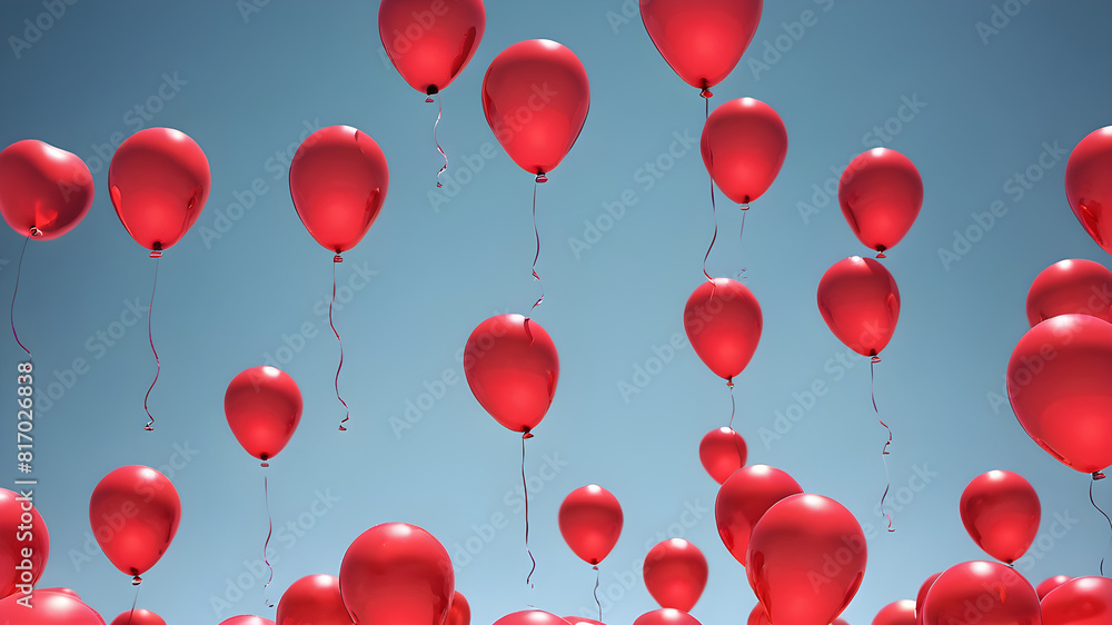 Red balloons flying in the sky, Generative AI Red balloons flying in the sky, Generative AI