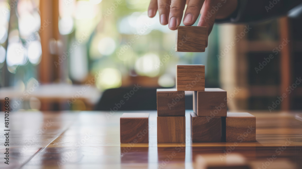 concept of business growth with wooden cubes concept of business growth with wooden cubes