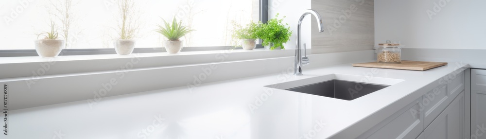 Modern white minimalistic kitchen interior details. Modern white minimalistic kitchen interior details.
