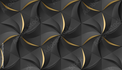 Geometric gray hexagons with golden accents in floral design photo