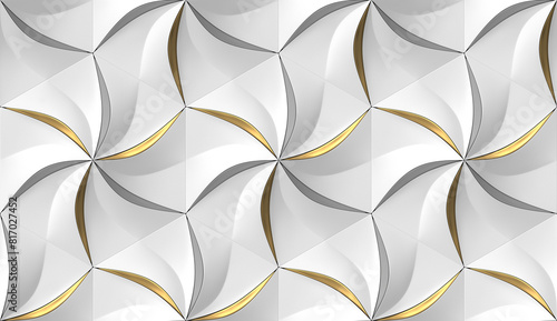 Abstract gray and gold flower-like hexagonal pattern