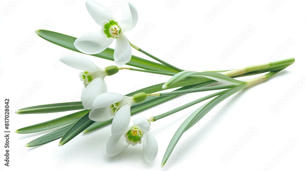 Fototapeta premium Snowdrop Flowers Isolated on White Background with Clipping Path