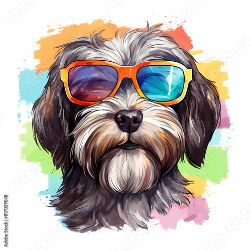 Havanese. Cool Dog. Havanese Dog clipart. Watercolor illustration. Generative AI. Detailed illustration.