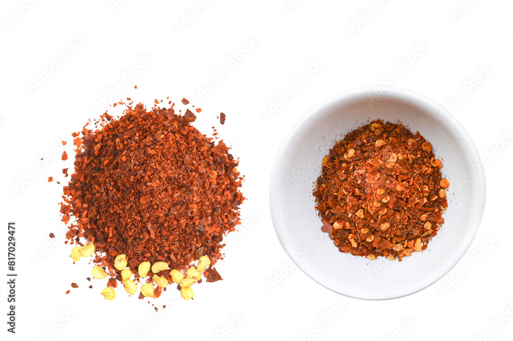 top view of bright red pepper spice in bowl for isolated on transparent. top view of bright red pepper spice in bowl for isolated on transparent.