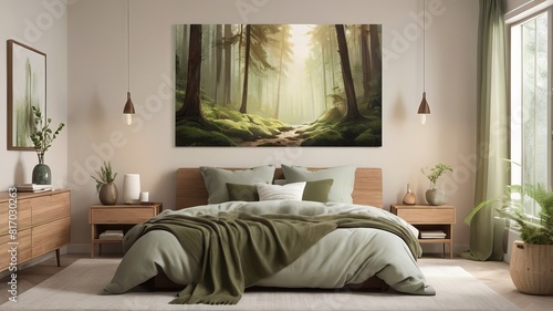 Realistic hotel bedroom  Generative Ai