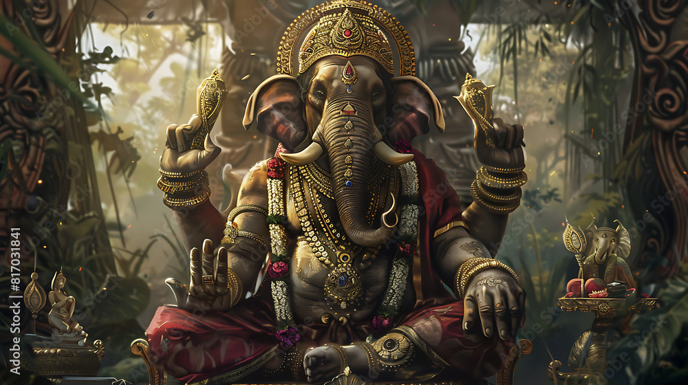 Fototapeta premium Ganesh wall art, The god of abundance is revered by the people, resulting in wealth and happiness