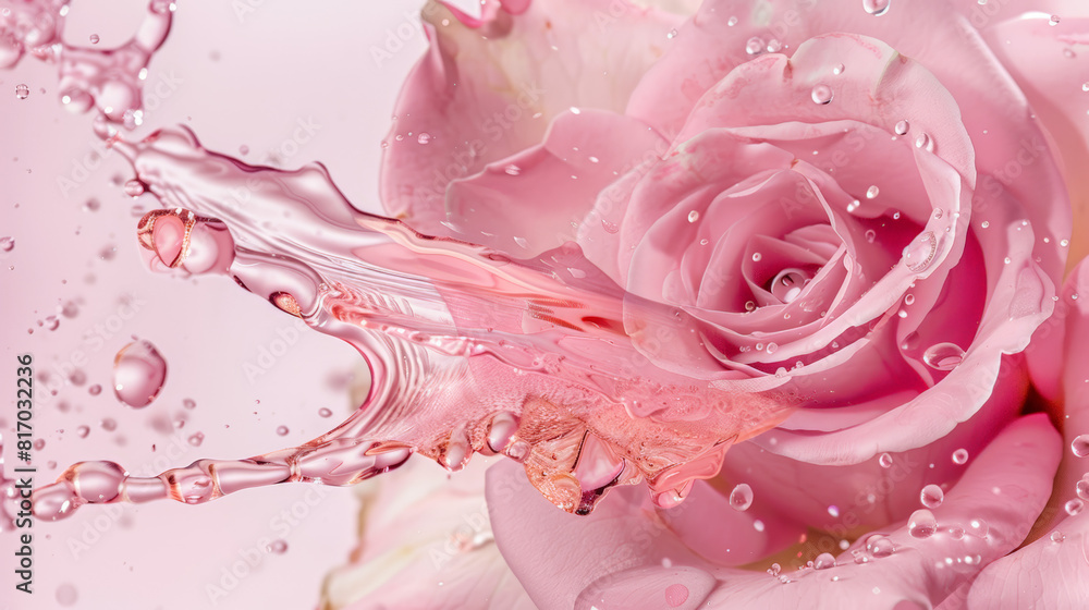 pink rose with droplets, champagne motion splash pink rose with droplets, champagne motion splash