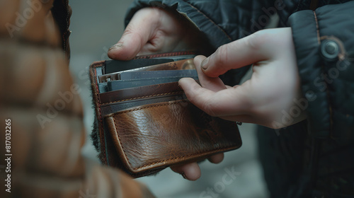 A person returns a lost wallet they found on the street to its rightful owner isolated on white background, detailed, png
 photo