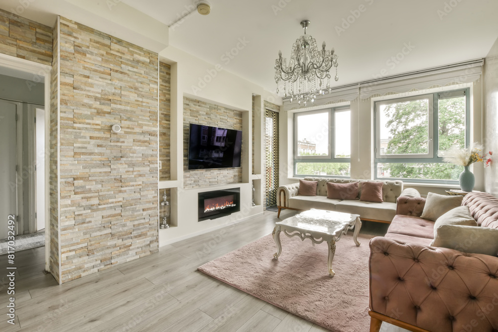 Elegant living room with modern and classic design elements Stock Photo ...