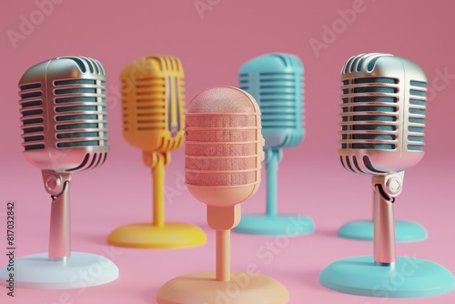 A microphone with a colorful cord is sitting on a bright colorful background