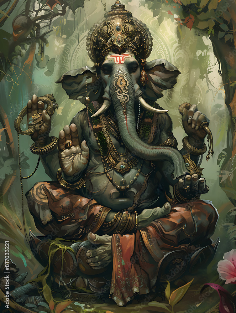 Obraz premium Ganesh wall art, The god of abundance is revered by the people, resulting in wealth and happiness