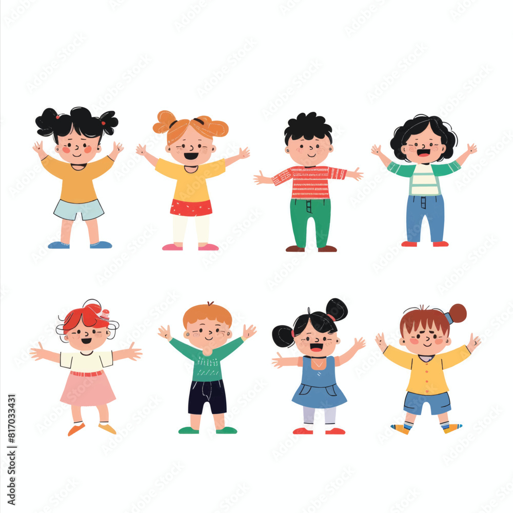 Cute cartoon kids vector illustration set. Cute little kids. Cute cartoon kids vector illustration set. Cute little kids.