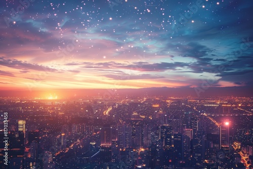 Wallpaper Mural A city skyline at sunset with a bright orange sun in the sky Torontodigital.ca