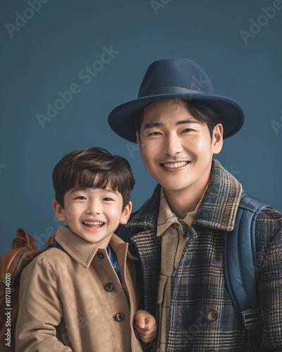 Asian father with son on isolated background © Spyrydon