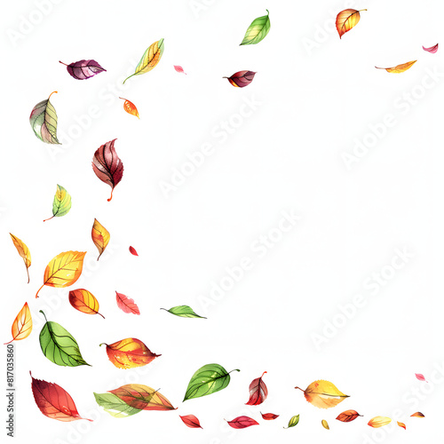 A gentle breeze dances with colorful leaves in the autumn scenery isolated on white background  text area  png 