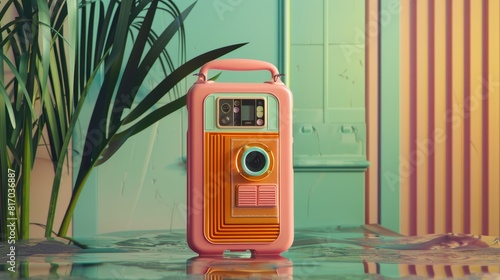 3D Modeling of Depict a smartphone case with a retro design, reminiscent of vintage technology or pop culture, highlighting nostalgia in case design.,Global Illumination