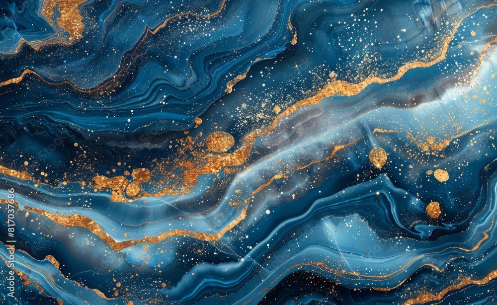 Abstract fluid art with deep blue tones and shimmering golden accents Abstract fluid art with deep blue tones and shimmering golden accents