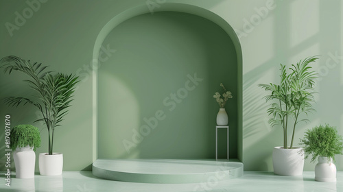 Green modern minimalistic interior background wall mockup 3d render	

