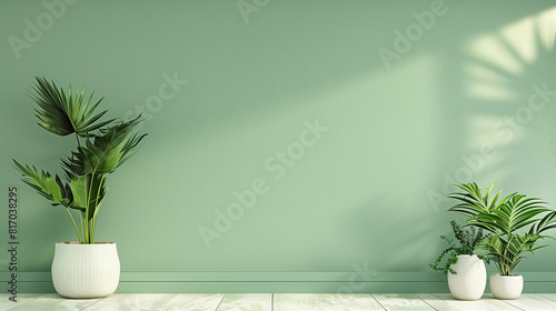 Green modern minimalistic interior background wall mockup 3d render  