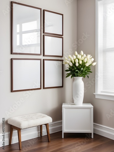 Mockup frame in a corner of white living room background  home interior mockup  frame mockup