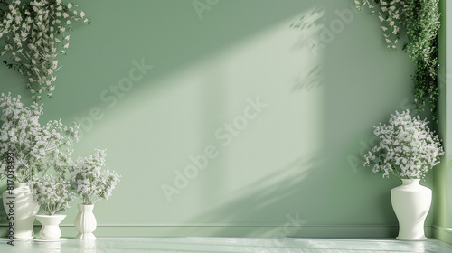 Green modern minimalistic interior background wall mockup 3d render  