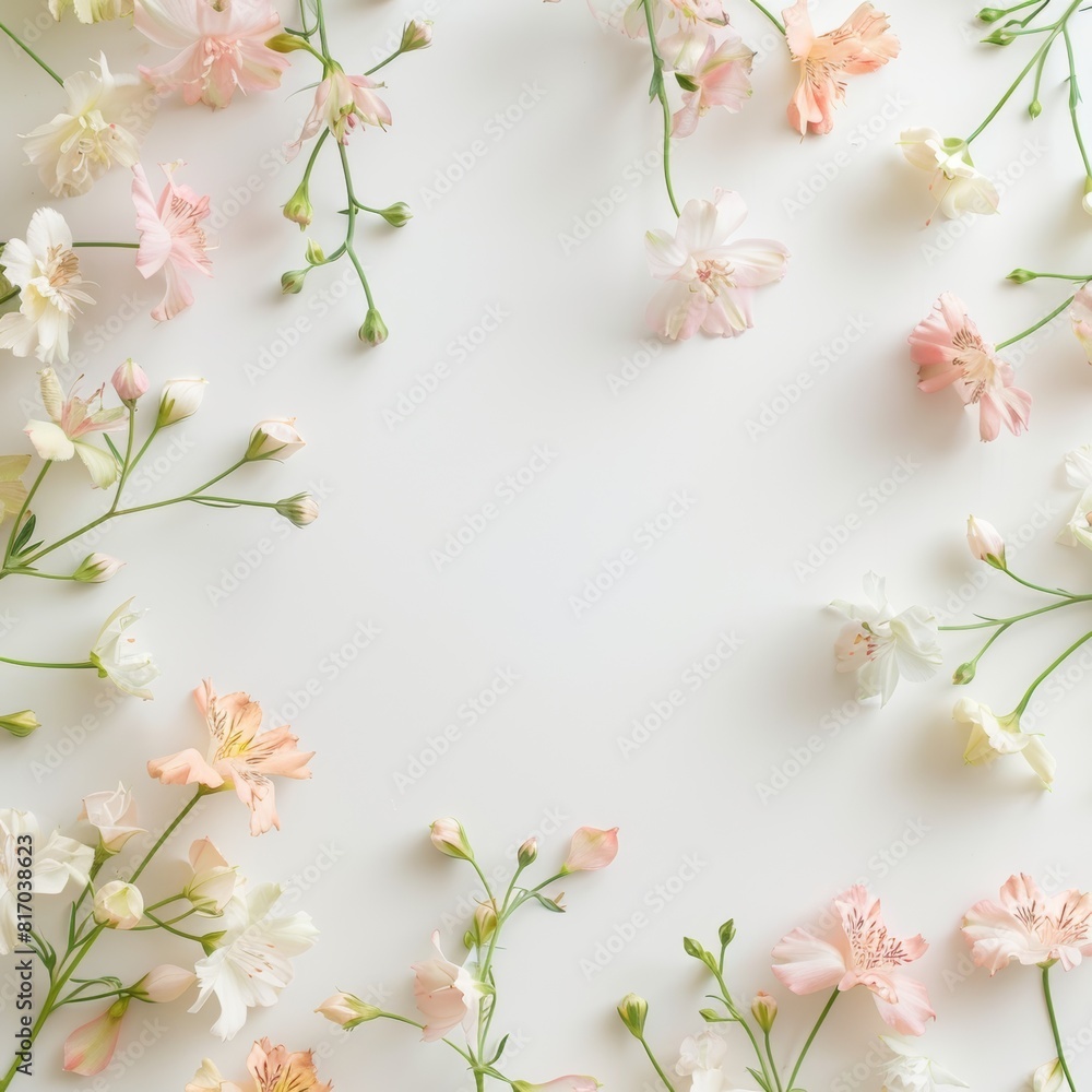 Pastel Flowers Arranged On White Background