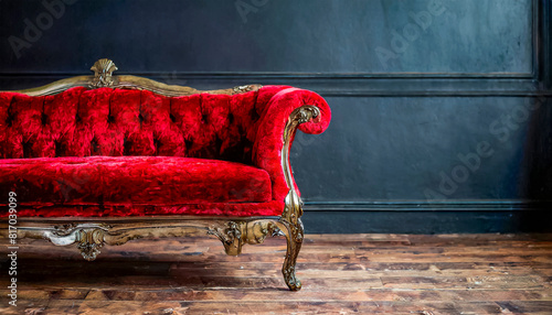 detalle sofa de terciopelo rojo photo