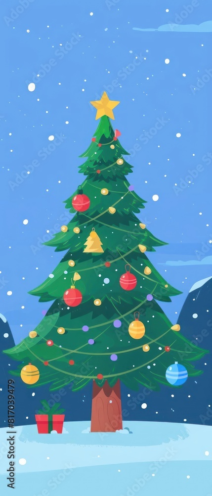 Christmas Tree flat design front view holiday celebration theme cartoon drawing Complementary Color Scheme