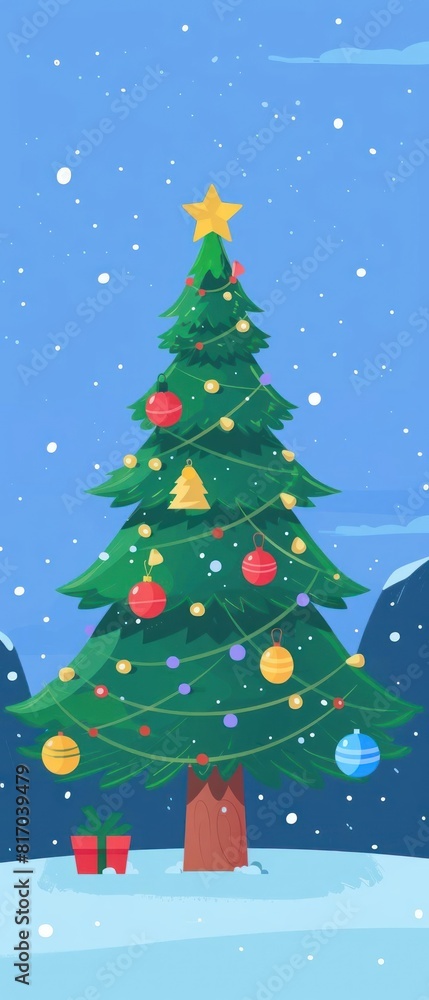 Christmas Tree flat design front view holiday celebration theme cartoon drawing Complementary Color Scheme Christmas Tree flat design front view holiday celebration theme cartoon drawing Complementary Color Scheme