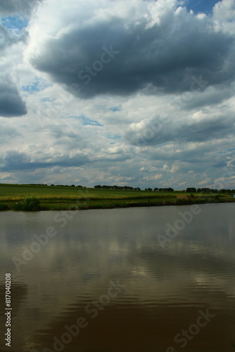 A field with grass and clouds