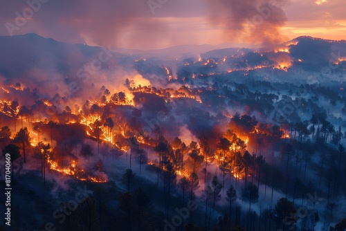 Dramatic Wildfire at Night in Dense Forest Landscape