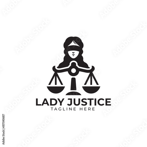Lady Justice logo vector illustration design. Law court symbol
