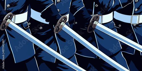 Navy Blue: A uniform, once symbolizing oppression, is now worn with pride by a people liberated from the shackles of tyranny, their swords now beating as one, demanding justice and equality for all. photo