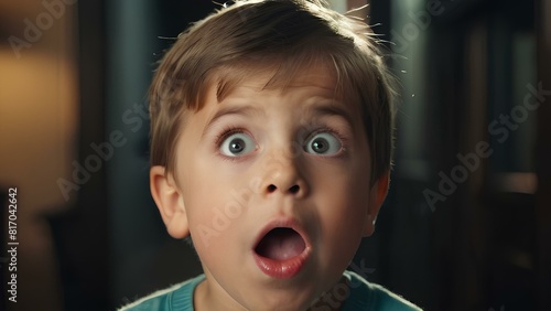 A young boy with his mouth wide open. The boy appears to be surprised or shocked