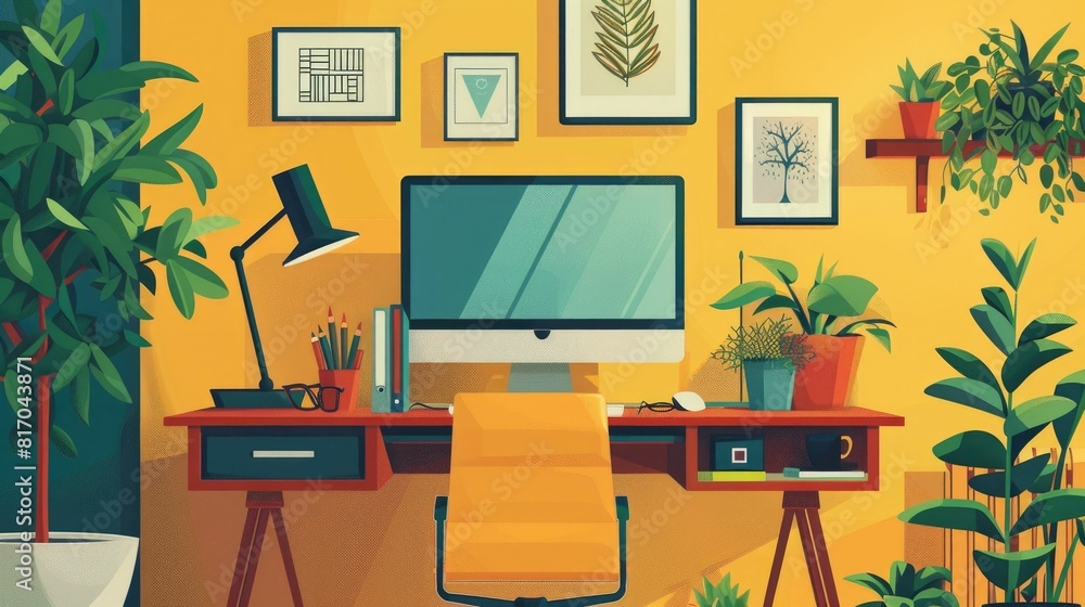 Fototapeta premium Organized Workspace with Minimalist Decor Inspiring Productivity and Efficiency