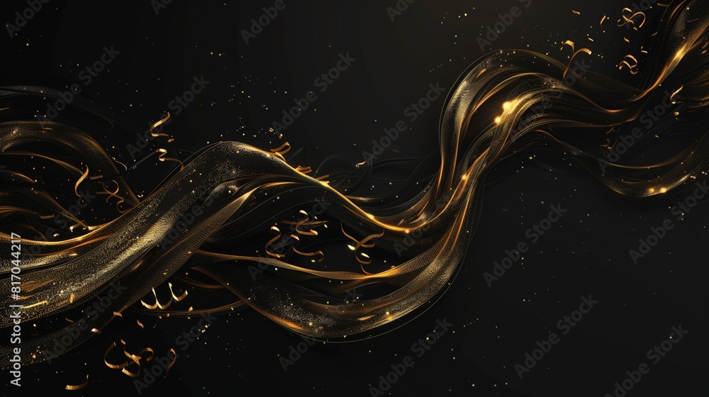 : Elegant black background with shimmering, golden script text that ...