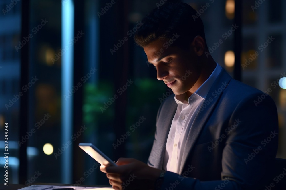 It's time you also get connected Shot of a handsome young businessman using a digital tablet while working late in his office It's time you also get connected Shot of a handsome young businessman using a digital tablet while working late in his office