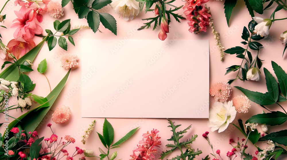 Chic white paper invitation card template with floral border. Blank copy space. Chic white paper invitation card template with floral border. Blank copy space.