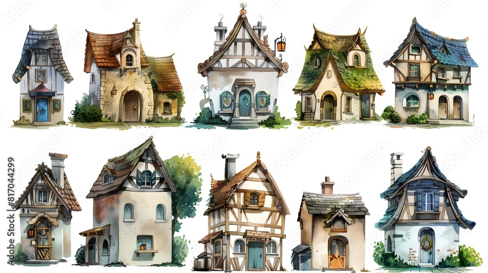 Obraz premium Enchanting Storybook Cottages in a Whimsical Village Landscape
